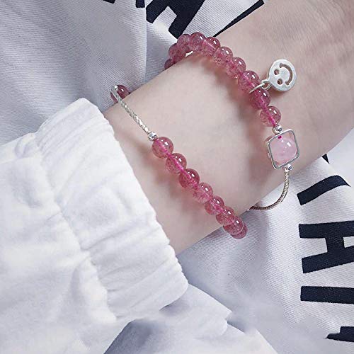 Cristal de fraise et améthyste, bracelet deux cercles en argent 925