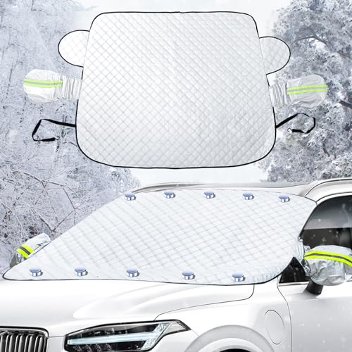 Image of 64 x 49 inches Windshield Cover - Best for Ice, Frost & Snow Removal, All-Seasons Windshield Cover Sunshade Protector for Cars Trucks SUV, Mirror Covers Included, Car Accessories(Silver)
