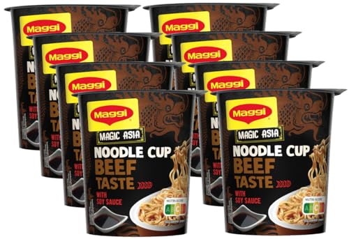 MAGGI Magic Asia Noodle Cup Beef, leckeres Fertiggericht in Brühe mit Rind-Geschmack und Gemüse im praktischen Becher, 8er Pack (8 x 63g) 1