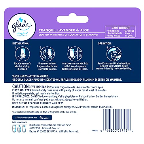 Image of Glade PlugIns Refills Air Freshener, Scented and Essential Oils for Home and Bathroom, Tranquil Lavender & Aloe, 3.35 Fl Oz, 5 Count
