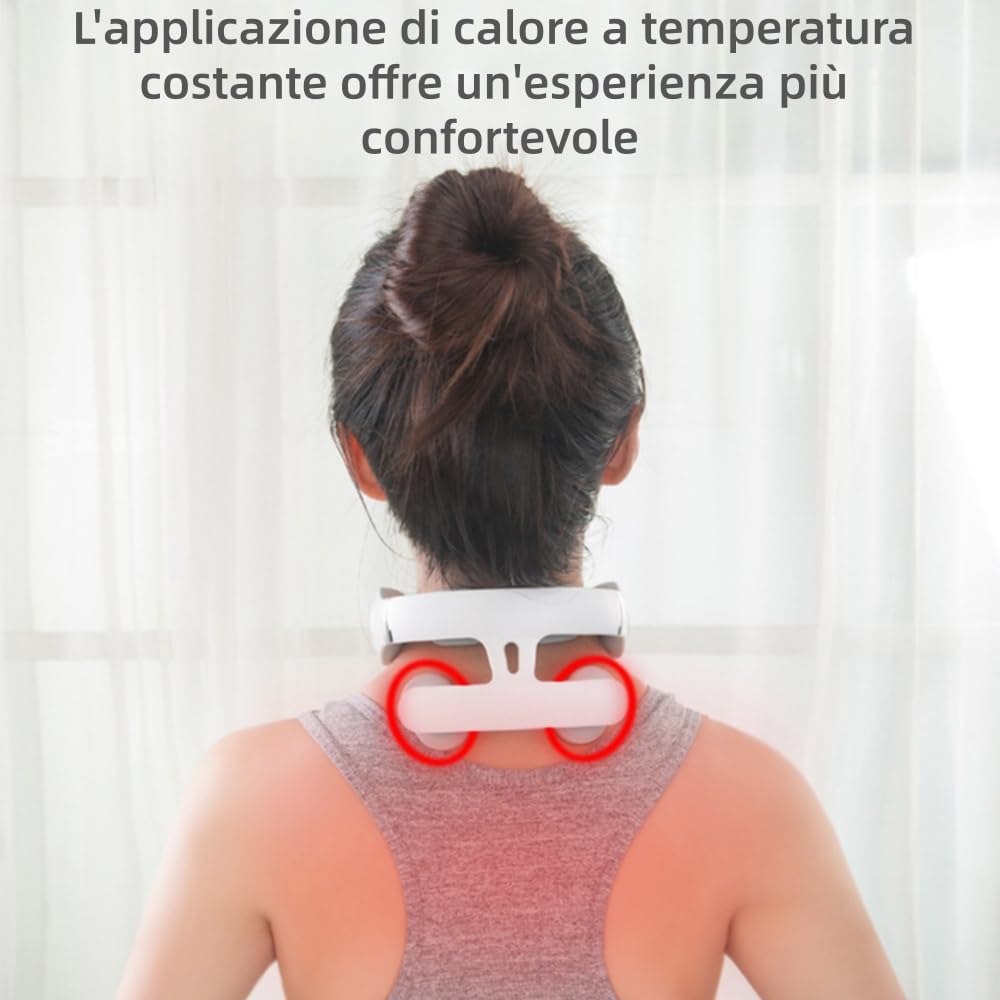 vertaline cervirest Massaggiatore Elettrico Cervicale Collo - 9 Livelli, Ricaricabile, Terapia Calore, 4 Teste, Adatto a Casa e Ufficio