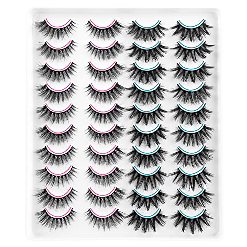 20 Pairs 2 Styles Mixed False Eyelashes ALPHONSE Fluffy Luxurious Cat-Eye Fake Eyelashes 3D Crossed Volume Dramatic Faux Mink Lashes Pack