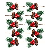 FACAIIO Künstliche Tannenzapfen für Weihnachten, rote Beeren, Stiel, Heim-Party-Dekoration, Simulation Tannenzapfen für Weihnachtsbaum-Anhänger, Dekorationen, 10 Stück