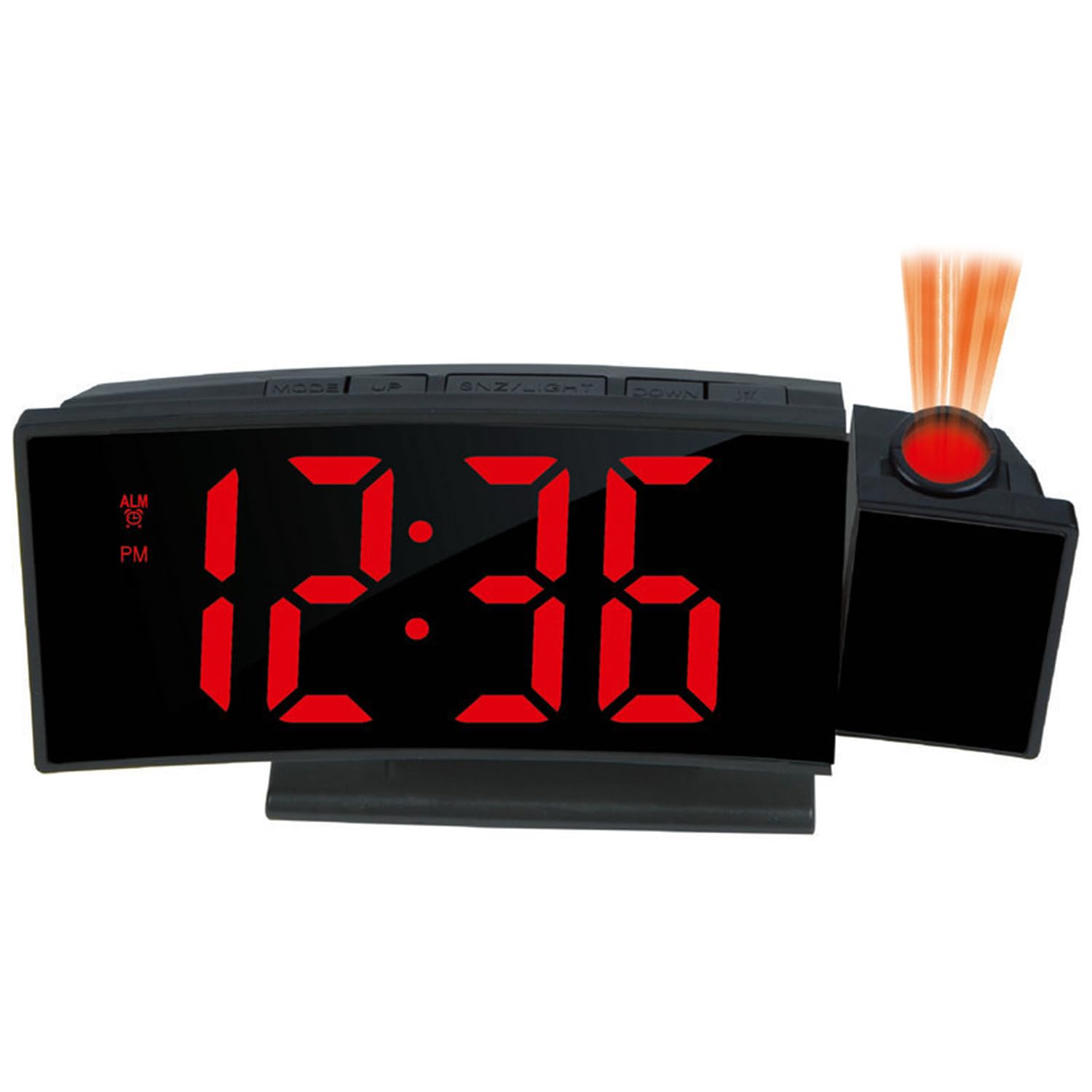 Maoskax Innovative Projection Alarm Clock, Digital Clocks Bedside with Temperature Date, Adjustable Brightness, Snooze, LED Curved Screen Clocks for Bedrooms Office Home Desktop