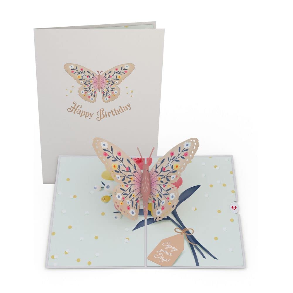 Tarjeta 3D Desplegable Mariposas Y Flores - Para Cumpleaños, Día De La Madre, Agradecimiento