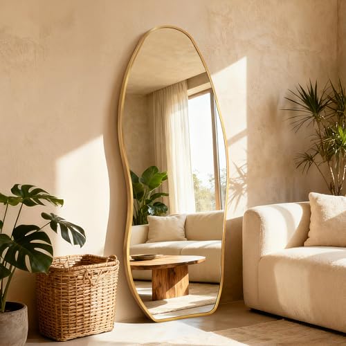 Image of Dorlicecass Mirror Full Length - Irregular Full Body Mirror Standing or Leaning or Wall Hanging 63 inchx 24 inch Asymmetrical Aviation Aluminum Alloy Frame Unique for Bedroom, Living Room, Cloakroom, Entryway