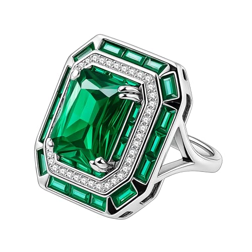 Uloveido Anillo abierto ajustable piedra natal de mayo – Circonita cúbica cuadrada corte princesa, pavé completo, anillo de cóctel statement mujer YA6258