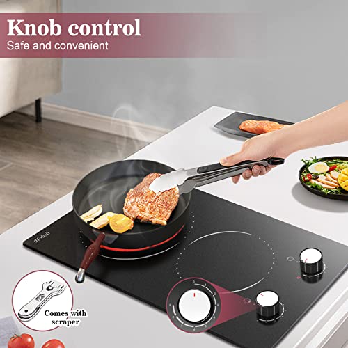 Image of Hobsir 2 Burner Electric Cooktop, 12 Inch Built-in Stovetop, 220-240V | 3000W Two Burner Ceramic Cooker, 9-Level Knob Control, Residual Heat Warning & Auto Shut-Off, All Cookware Compatible