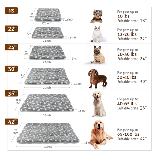 Mora Pets Cat Bed Dog Crate Pad Ultra Soft Pet Bed with Cute Star Print Washable Crate Mat for Small Dogs and Indoor Cats Reversible Fleece Dog Kennel Pad Cat Carrier Mat 14 x 17.5 inch Grey - Image 5