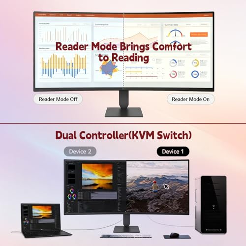 Image of LG 34 Inch UltraWide Curved Monitor, WQHD (3440 x 1440), 144Hz, AMD FreeSync Premium, HDR10, 99% sRGB, Dual Controller (KVM Switch), USB Type-C, HDMI, DisplayPort, Height /Tilt Adjustable Stand, Black