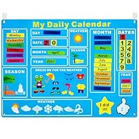 WATINC My First Daily Calendar Felt-Board for Kids 3.5Ft 70Pcs All About Today Funky Frog Weather Season Chart Days of The Week Circle Time Bulletin Board Preschool Early Learning Play Kit for Wall