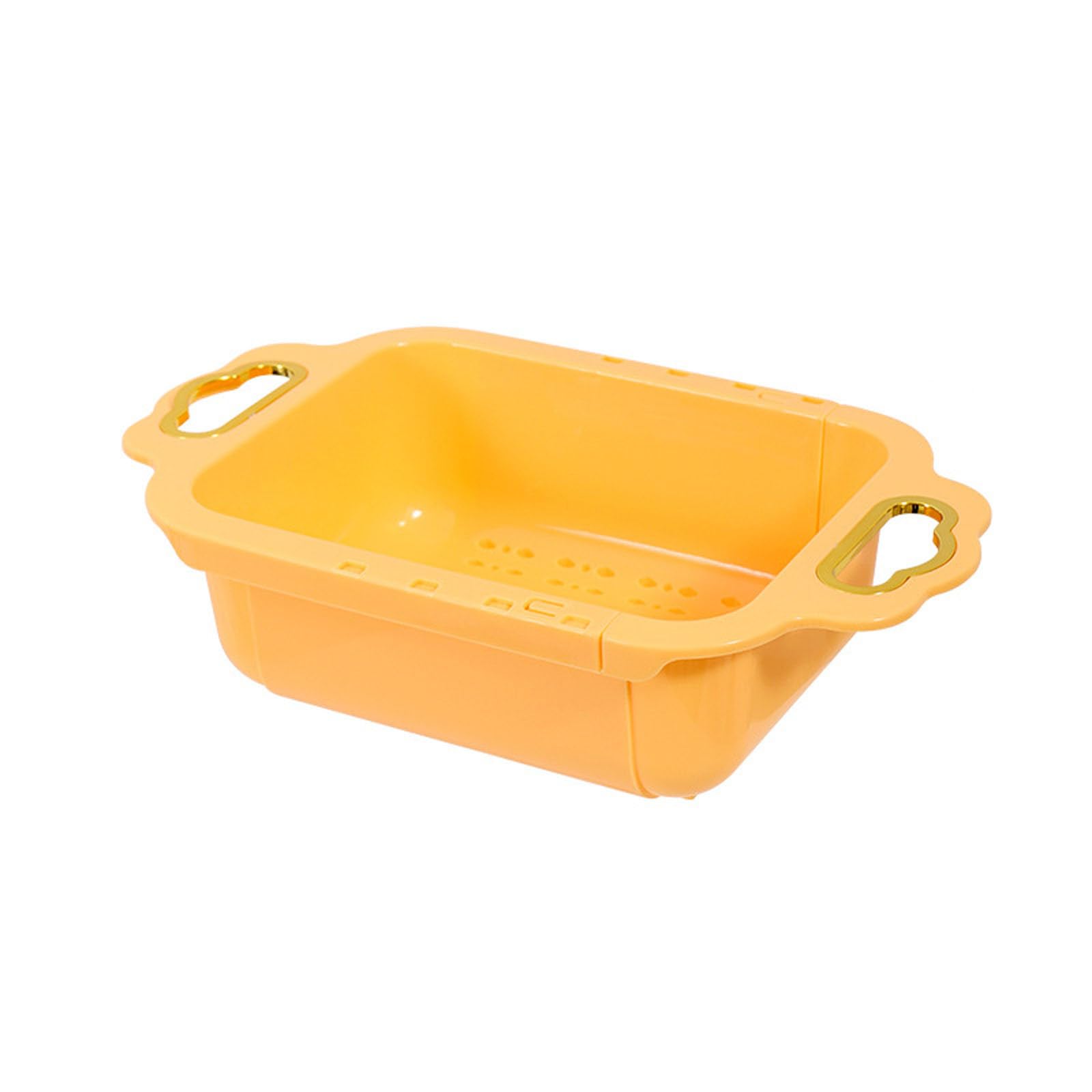 Elnwnnkc Household Fruit Bowl with Handles Double-Layer Retractable Drain Basket Rack Sink Filter Water Basket Vegetable Washing Drain Basin