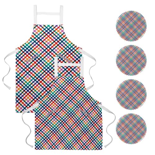 Tablier de cuisine multicolore idéal pour la pâtisserie en famille et le nettoyage de la maison