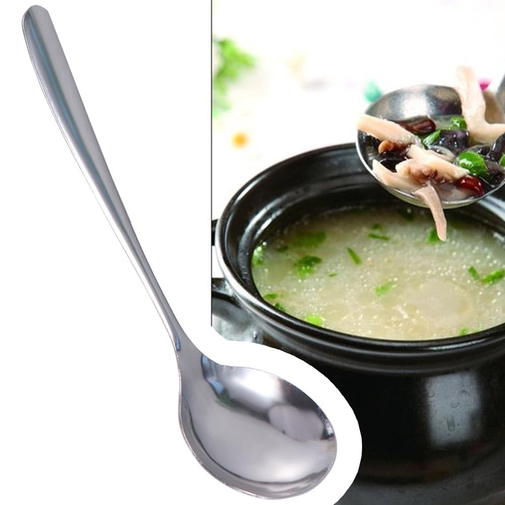 Cuchara de servir de acero inoxidable, 2 cucharones pequeños para servir, cuchara de sopa de mango largo, cucharón de salsa pequeño, cuchara de sopa asiática, cuchara pulida con espejo