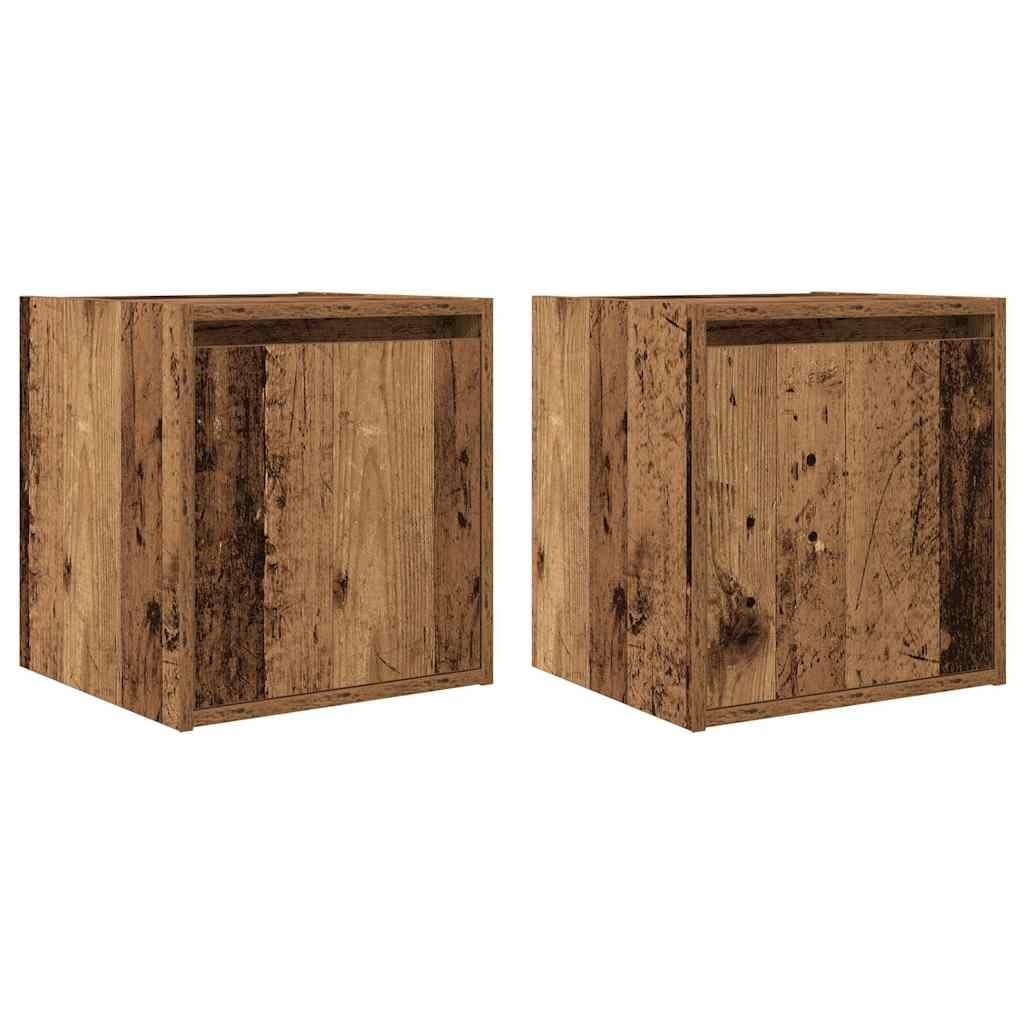 Mesita de noche flotante, 2 unidades, montaje en pared, aspecto de madera envejecida, 38 x 34 x 40 cm, con puerta flexible y placa robusta para espacio de almacenamiento