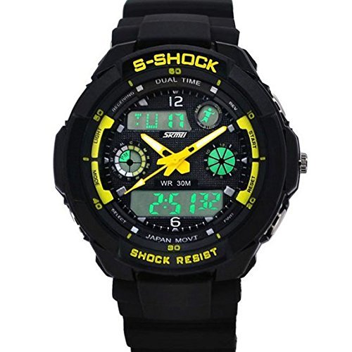 BESSKY Multi Function Military S-shock Sports Watch LED Analog Digital Waterproof Alarm (Yellow)