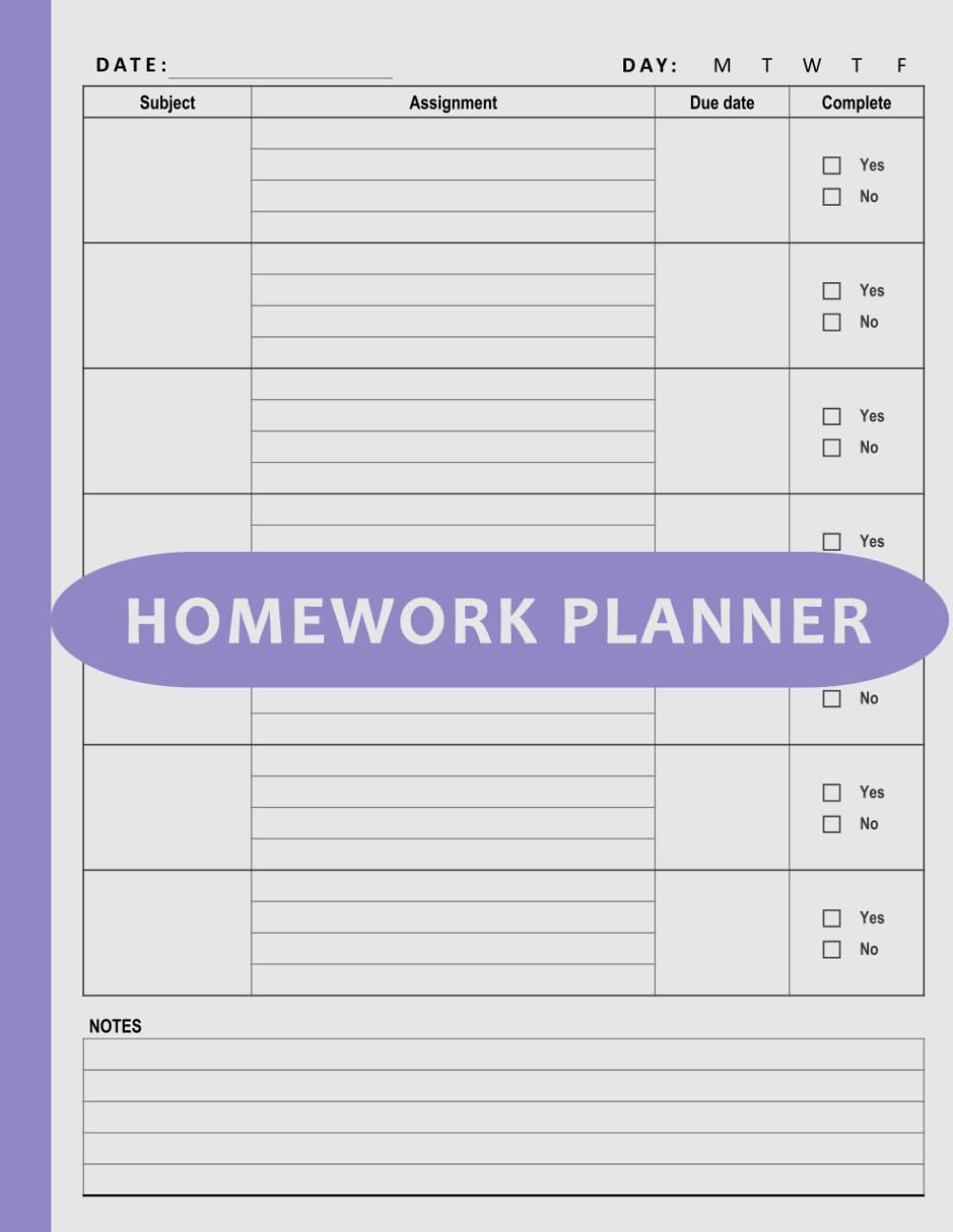 Homework Planner: Assignment Tracker Record Book for Elementary Kids, Middle / High School, and College Students to Stay Organized | Undated, 120 Pages, 8.5" x 11" - Lavender Purple