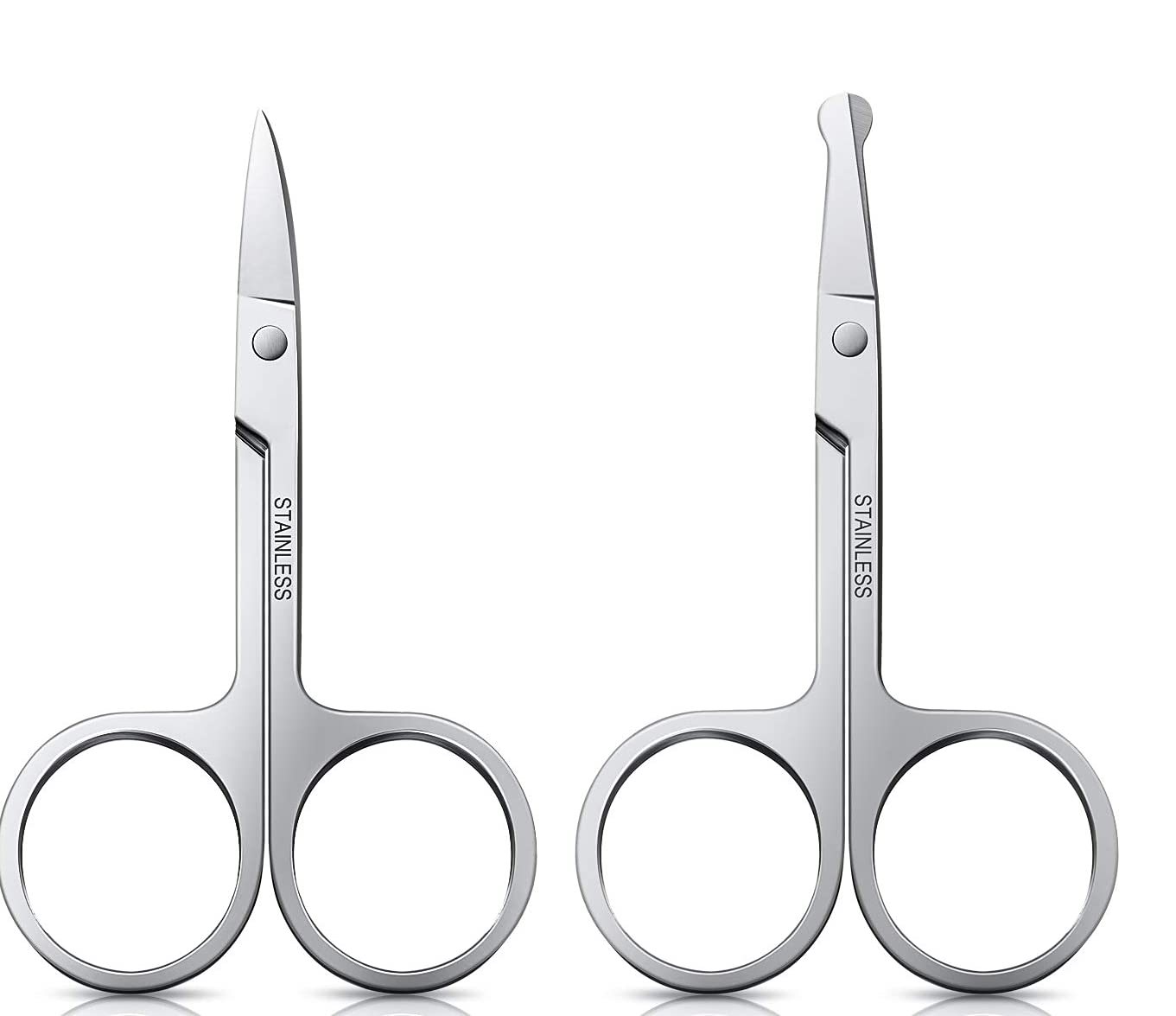 Stainless Steel Grooming Scissors Small Curved & Rounded Tip Nose Hair Clipper, Eyebrow Scissor Mustache Trimming (Pack of 2)