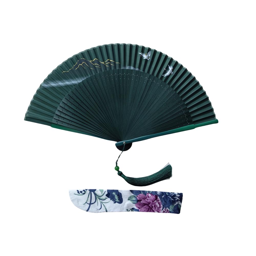 3F 【昭和レトロ】竹柄 扇子 短地デザイン 緑 和風雑貨 インテリア 3F