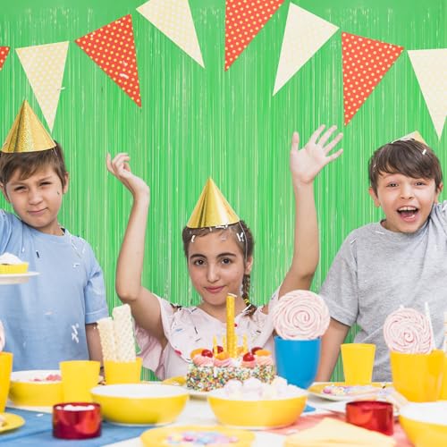 Image of 5 Pack Green Foil Curtain Backdrop 3.2ft x 8.2ft Tinsel Foil Fringe Curtains Macaron Photo Booth Streamer Backdrop for Party Decorations Birthday Baby Shower Bachelorette Holiday Decor (Pastel Green)
