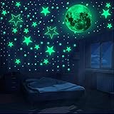 ⭐【Leuchtende Aufkleber】:Sie erhalten 1 großen leuchtenden Mond (30 cm), 407 Punkte mit einer Größe von 0,5 cm bis 1,5 cm, 27 Sterne mit einer Größe von 3,6 cm bis 14,8 cm und ein zusätzliches Geschenk. Alle 435+ Stück in einer Packung. Kreieren Sie Ihren eigenen Sternenhimmel. Sternenlandschaft oder Muster als Geschenk für Erwachsene oder Kinder.