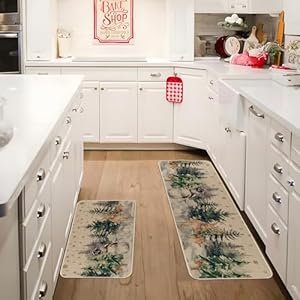 Christmas snowman reindeer with scarf decorative kitchen rugs set of 2 seasonal winter welcome xmas home decor low profile kitchen mats for floor 17×29 and 17×47 inch  urban country home decor