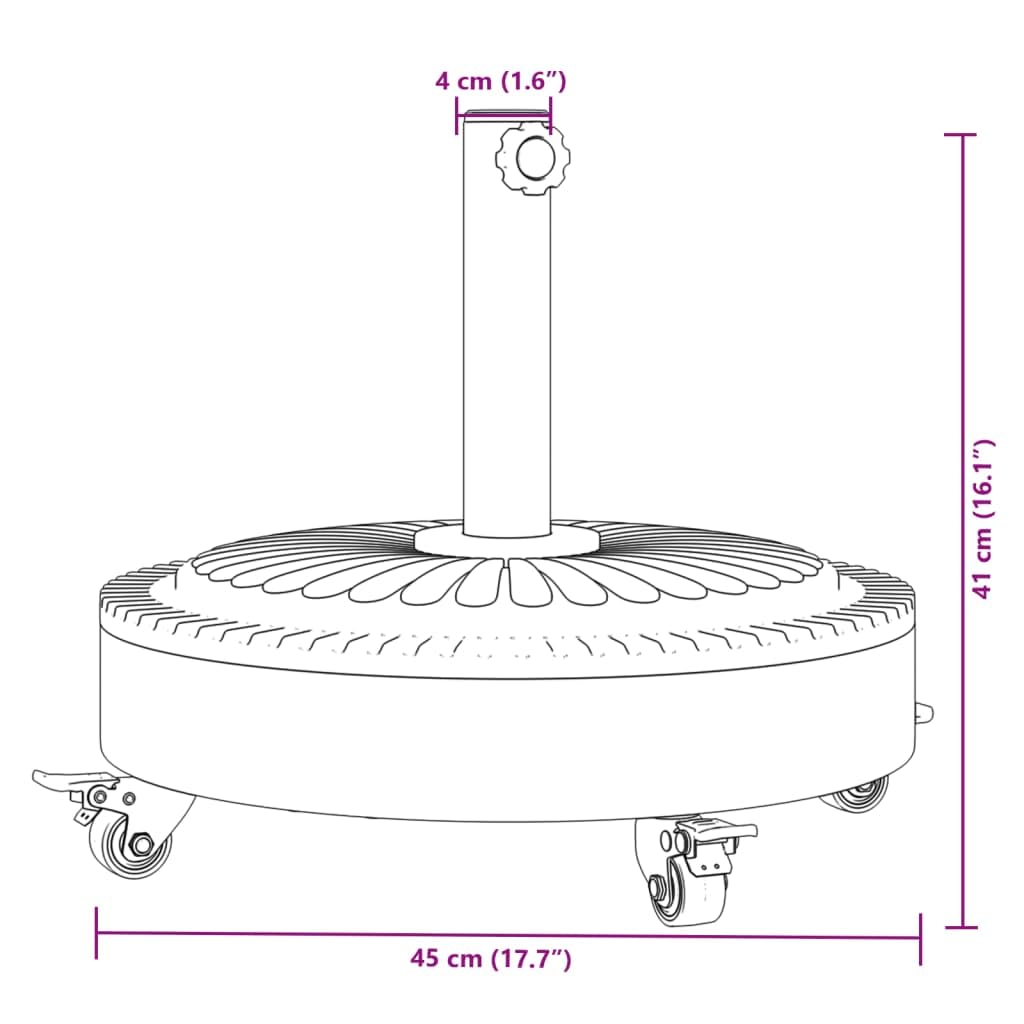 Mangloder - Pied de parasol à roulettes - 27 kg - Rond - Pour mât de 38/48 mm de diamètre - Avec 2 adaptateurs - Pour jardin, balcon, terrasse, plage, verrouillable et peu encombrant