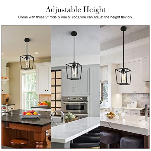 Image of Black Pendant Lights Kitchen Island, 1-Light Farmhouse Kitchen Pendant Lighting Over Island, Metal Cage Island Hanging Lights for Kitchen, Dining Room, Entryway, Hallway, Foyer