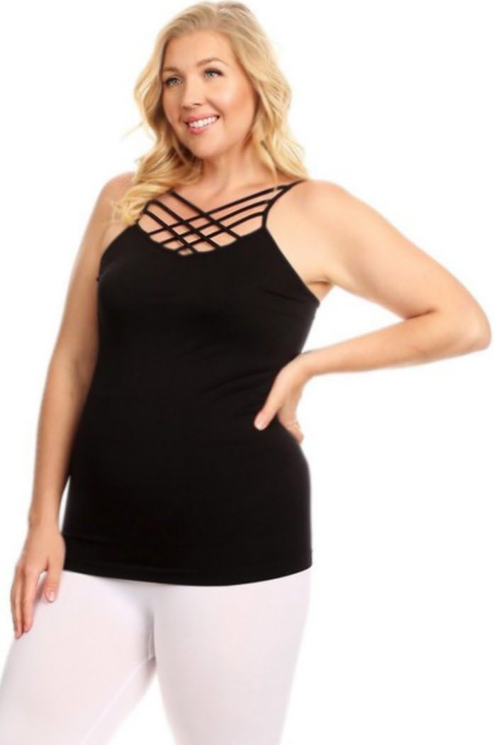 Women's Seamless One Size/Plus Size Caged Criss Cross Tank Top - Image 4