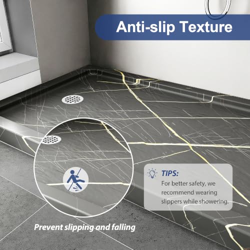 Image of KPUY 54'' X 34'' Shower Base Pan with Reversible Install, Blackish-gray