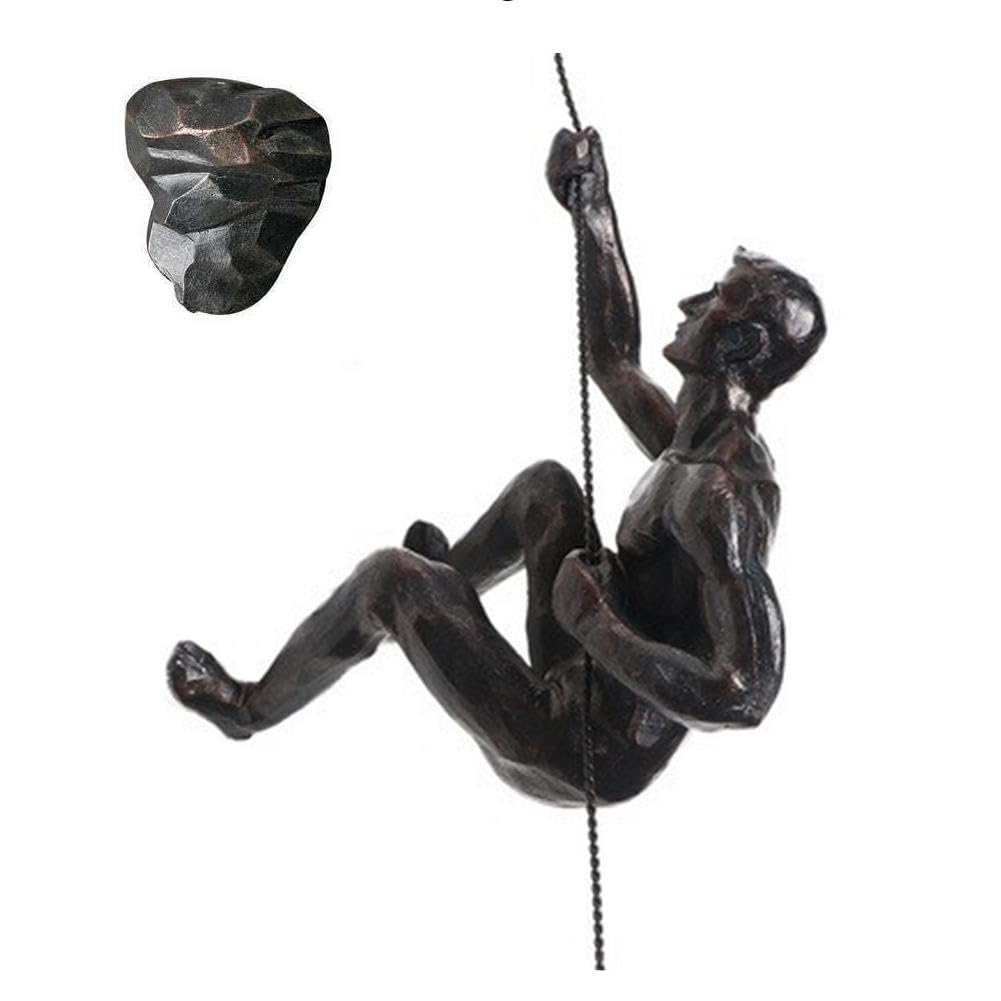 Escultura VINGAA, escultura de pared de hombre escalador, cifras de hombre escalador para colgar en la pared, estatua moderna de resina negra, decoración de pared única para hombre, escultura de arte