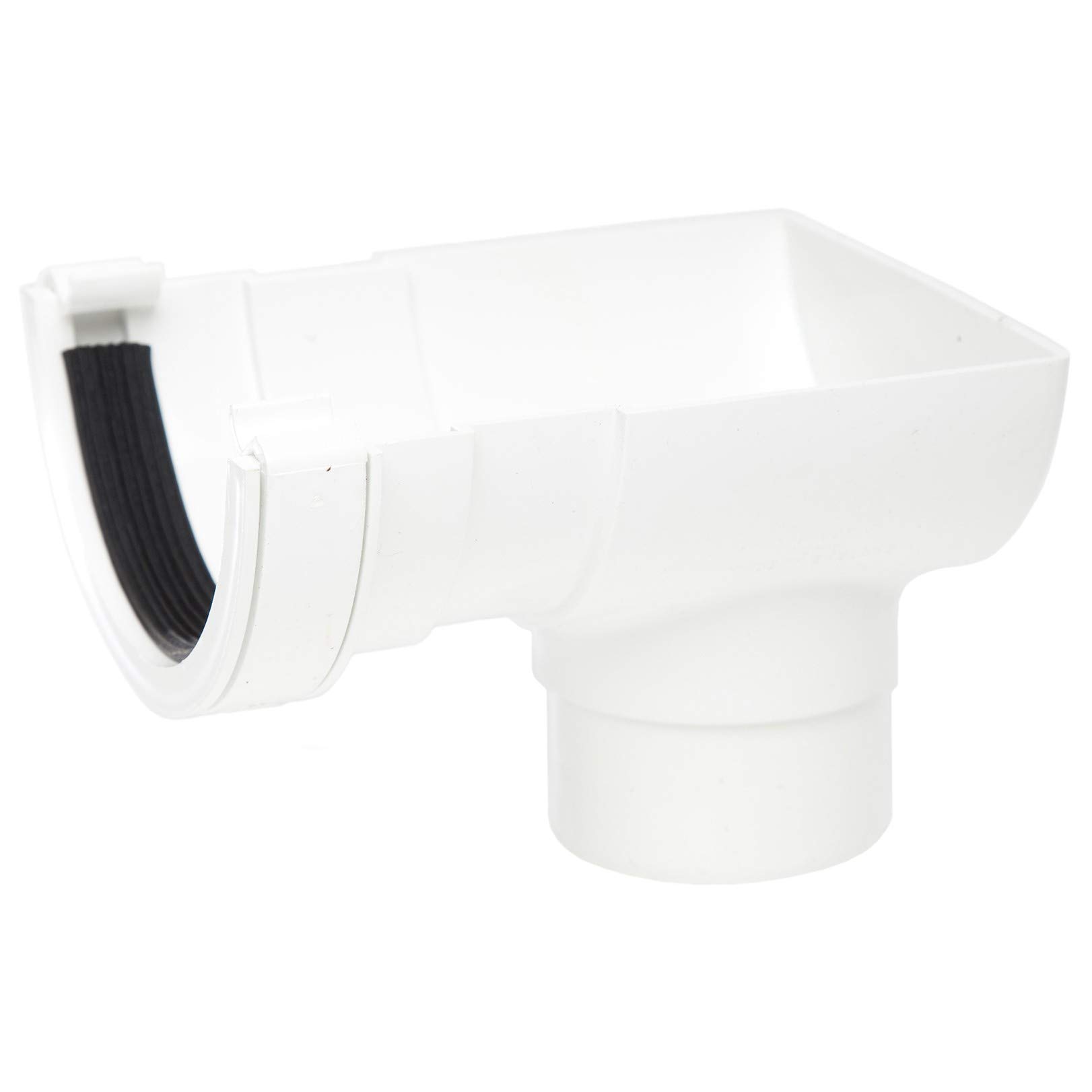 Polypipe Half Round White Polypipe Rr106 Stop End Outlet For 112Mm Half Round Guttering System