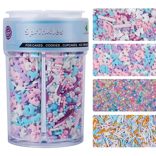 Unicorn Sprinkles For Cake Decorating, 8Oz Edible Pastel Sprinkles With Jimmies Sanding Sugar Confetti Mix Unicorns For Ice Cream Cupcakes Brownie Cookie Baking Topping