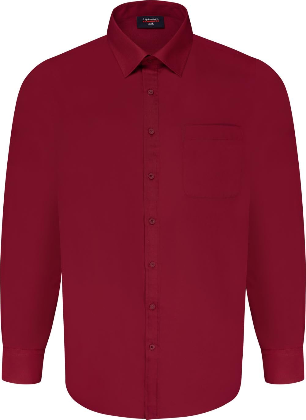 Espionage Shirt Plain Long Sleeve Button Up Collared Formal Mens Plus Size SH151 (UK, Alpha, 3XL, Plus, Regular, Wine)