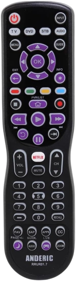 Anderic RRUR01 Universal Remote Control for Roku Streaming Players & Roku TVs | 4-Device, IR, Backlit, Learning | Works with Roku Express Ultra Premiere Streambar (IR Only) RRUR01.7