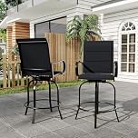 Aptliton All-Weather Swivel Bar Stools Set of 2, Patio Bistro Chairs with High Back, Armrests, Textilene Fabric – Perfect for Garden, Deck, Lawn, Backyard, Black