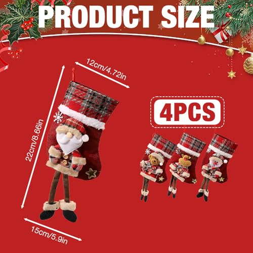 DAJASD 4 Stück Weihnachtsstrumpf, Nikolausstrumpf, Nikolausstiefel Zum Befüllen, Weihnachtsstrumpf Personalisiert und Aufhängen Kreative Puppe für Kamin, Weihnachtsbaum, Wand, Treppe