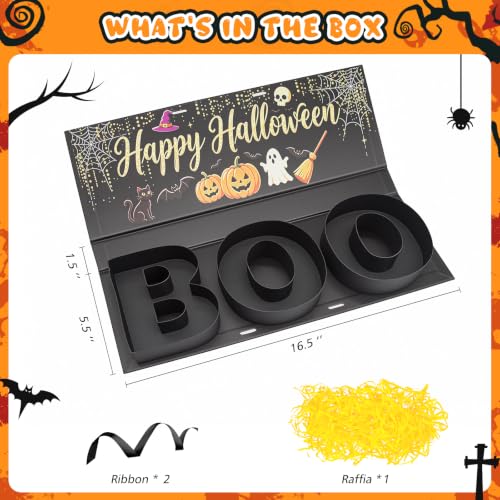 Halloween Candy Gift Box, BOO Letter Shaped DIY Fillable with Ribbon Raffia - image 5