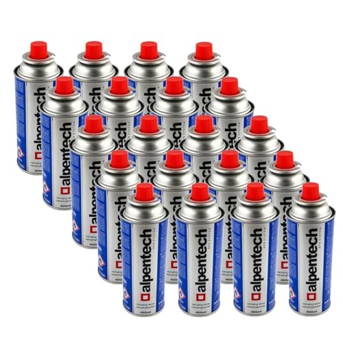 Alpentech - Pack de 20 cartuchos de gas 250 g butano Botella de gas UN2037 para estufas de gas y deshierbadores térmicos