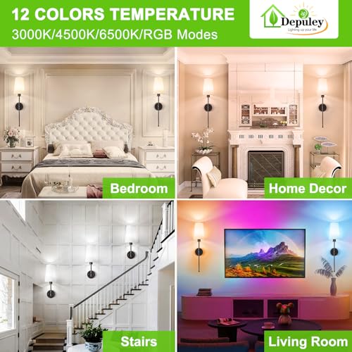 Image of Depuley Battery Operated Wall Sconce: 27 inch Set of 2 Wireless Wall Lights with Remote for Bedroom - Rechargeable 15 Colors Black Wall Lamp for Living Room Hallway Decor
