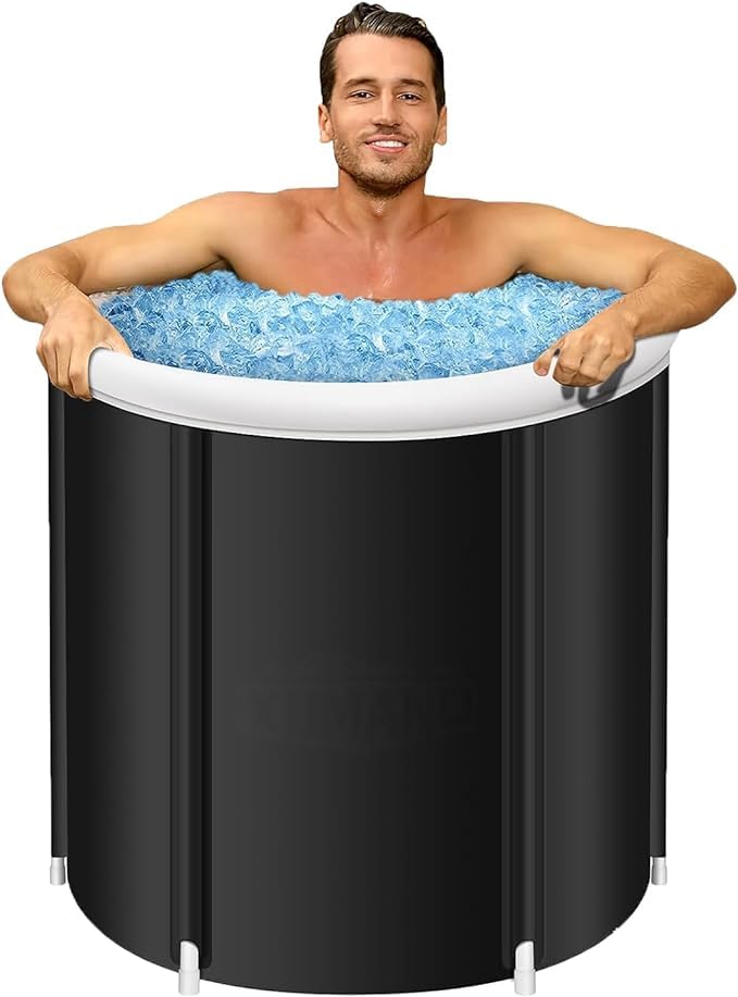 Ice bath tub,bath tub for athletes with lid,cold plunge tub for recovery, Alloy bracket, 5 layers portable ice bath barrel plunge pool by the cold pod (75×85)