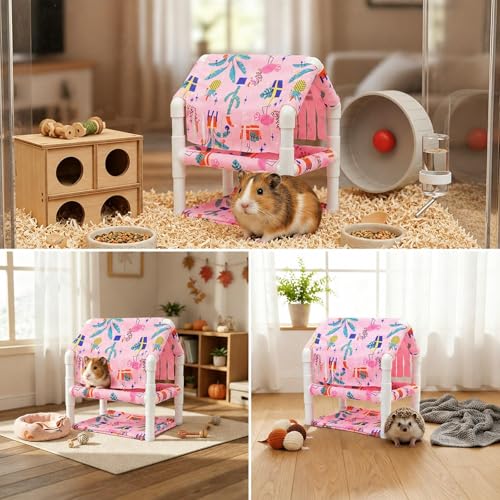 Maison pour cobayes en PVC souple lavable rose à double compartiment - 8