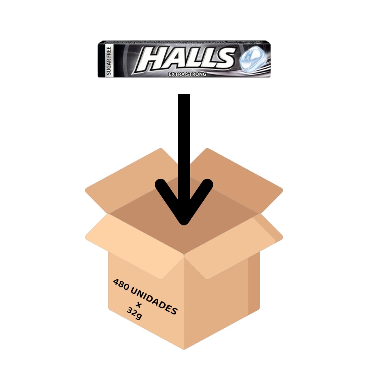 Halls Menta Fuerte sin Azúcar – 480 Caramelos Refrescantes con Mentol y Eucalipto (24 Cajas x 20 Sticks de 32 g) | Caramelos de Menta Intensos para Garganta y Aliento Fresco | Caja Económica