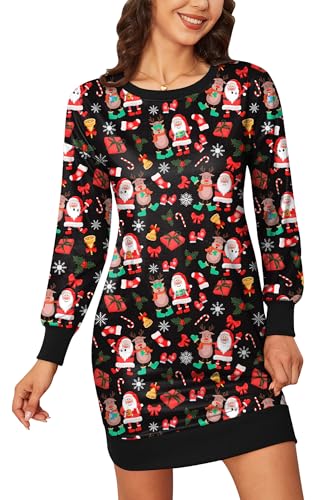BesserBay Weihnachten Damen Casual Kleid Lustige Drucke Christmas Langarm...