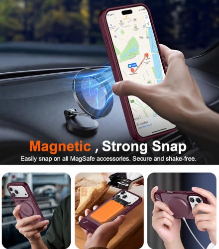 Image of Elzzi Translucent Matte Kickstand Case for iPhone 17 Pro Max, Built-in Adjustable Stand, Translucent Matte Magnetic Mag-Safe Shockproof Phone Cover (Cherry - Kickstand)