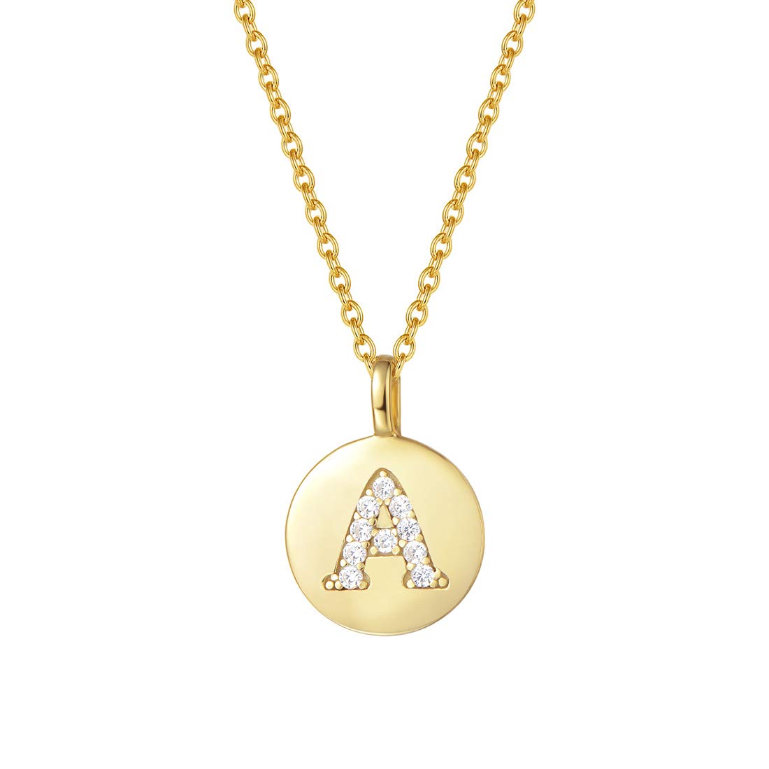 AGVANA Collar con Letra A de Oro Plata de Ley 925 Colgante Pequeño Redondo con Colgante Chapado en Oro Amarillo Collar Inicial para Mujeres Chicas con Caja de Regalo de Joyería Longitud: 40+5 cm