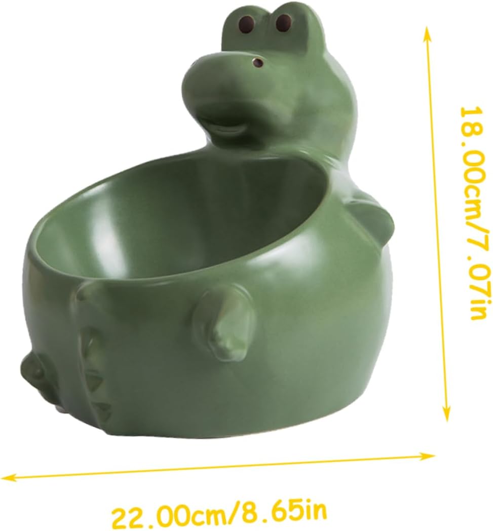 NOLITOY Ceramic Pet Feeding Bowl High Base for Cats and Dogs Sloping Design for Comfortable Eating Cartoon Dinosaur Shape Easy to Capacity