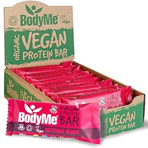 BodyMe Organic Vegan Protein Bar | Raw Beetroot Berry | 12 x 60g Protein Snack Bars | Gluten Free | 16g Complete Protein | 3 Plant Proteins with All Essential Amino Acids | High Protein Vegan Snacks