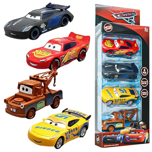 TIVUNORON Modelo de Car de Juguete, 4Pcs Lightning Car Juguetes Set, Mccqueen Coches de Juguete, Coche de Carreras para Niños, Coches de Dibujos Animados Regalos para Niños y Niñas