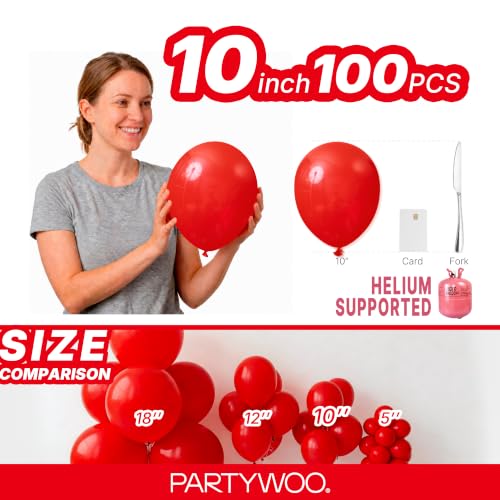 Image of PartyWoo Red Balloons 100 pcs 10 Inch Matte Red Latex Helium Balloons for Graduation Wedding Independence Day Valentine's Day Memorial Day Christmas Engagement Birthday Party Decorations Red-Y57